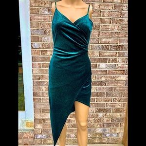 Green Velvet Sparkle Formal Party Dress